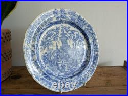 Early 19th Century Chinoiserie Blue & White Printed Plate Rare Antique Warrior