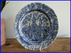 Early 19th Century Chinoiserie Blue & White Printed Plate Rare Antique Warrior