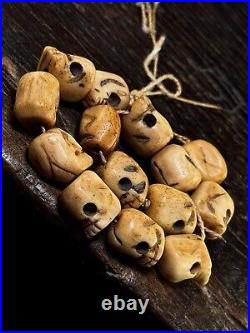 Early 20th Antique Tibetan Bone Skull Mala Beads, Rare Mala For Subjugating