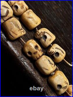 Early 20th Antique Tibetan Bone Skull Mala Beads, Rare Mala For Subjugating