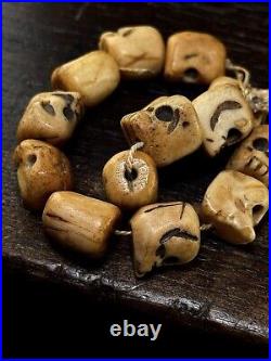 Early 20th Antique Tibetan Bone Skull Mala Beads, Rare Mala For Subjugating