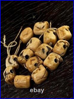 Early 20th Antique Tibetan Bone Skull Mala Beads, Rare Mala For Subjugating