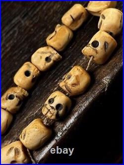 Early 20th Antique Tibetan Bone Skull Mala Beads, Rare Mala For Subjugating