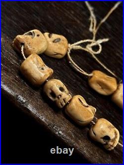 Early 20th Antique Tibetan Bone Skull Mala Beads, Rare Mala For Subjugating
