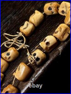 Early 20th Antique Tibetan Bone Skull Mala Beads, Rare Mala For Subjugating