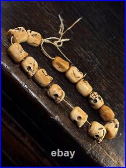 Early 20th Antique Tibetan Bone Skull Mala Beads, Rare Mala For Subjugating