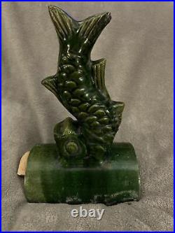 Early 20th Century Antique Chinese Glazed Ceramic Koi Fish Roof Tile Rare