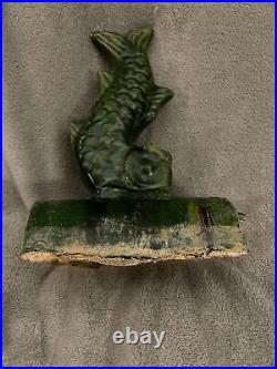 Early 20th Century Antique Chinese Glazed Ceramic Koi Fish Roof Tile Rare