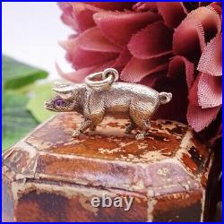 Early 20th century 18ct gold pig charm / pendant, antique, ruby eyes, rare