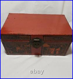 Early 20th century China genuine leather brass box L29cmW17cmH14cm Rare