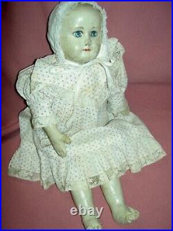 Early Alabama Ella Smith oil painted cloth doll RARE bare feet, wigged some TLC