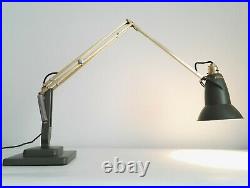 Early Anglepoise 1227. Rare Brass Arms. Perforated Shade. Restored Olive Green