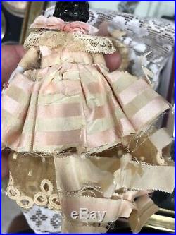 Early Antique 7 German China Doll Dollhouse Doll Original Dress Rare Hairdo NM