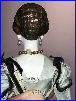 Early Antique 8 German Parian Dark Hair Parian Doll All Original Rare Hairdo NM
