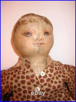 Early Antique American 19 Cloth Doll Oil Painted Face Oil Cloth Americana Rare