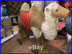 Early Antique German Steiff Mohair Felt 12 Camel on Wheels Rare