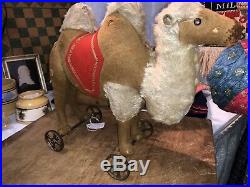 Early Antique German Steiff Mohair Felt 12 Camel on Wheels Rare