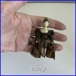Early Antique Grodnertal Miniature Tuck Comb Peg Doll 3 Rare 1830s