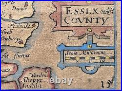 Early Antique Map Essex County Hand Coloured 17th Or 18th Century Rare