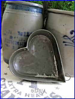 Early Antique Tin Heart 7 Cake Pan w Hanging Hook Rare Domed Top