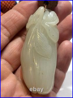 Early Chinese Coral & Carved White Jade Necklace With Hediao Beads Rare Antique