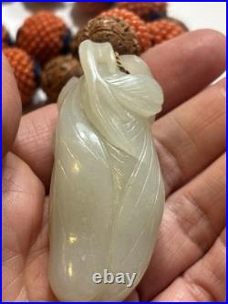Early Chinese Coral & Carved White Jade Necklace With Hediao Beads Rare Antique