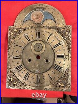 Early Clock Arched Dial Moonphase Lunar Calendar Painted Grandfather Rare