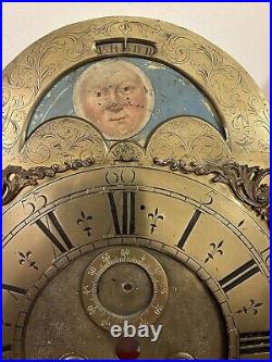 Early Clock Arched Dial Moonphase Lunar Calendar Painted Grandfather Rare