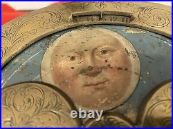 Early Clock Arched Dial Moonphase Lunar Calendar Painted Grandfather Rare