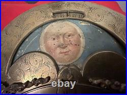 Early Clock Arched Dial Moonphase Lunar Calendar Painted Grandfather Rare