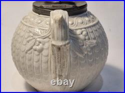 Early Copeland salt glazed Teapot with Pewter lid, Rare