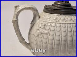 Early Copeland salt glazed Teapot with Pewter lid, Rare