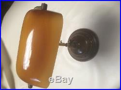Early General Electric Company bankers lamp with rare amber glass shade