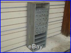 Early Old Gray Paint Rare Apothecary Chest Standing Cupboard With Shelves