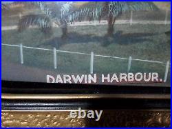 Early Original Rare Antique Domed Glass Framed Print Of Darwin Harbour Art Deco