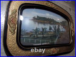 Early Original Rare Antique Domed Glass Framed Print Of Darwin Harbour Art Deco
