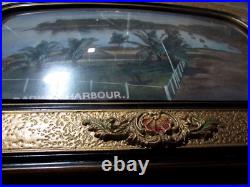 Early Original Rare Antique Domed Glass Framed Print Of Darwin Harbour Art Deco