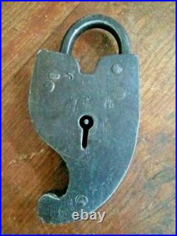 Early RARE ANTIQUE iron Rustic iron fish shape padlock lock with KEY