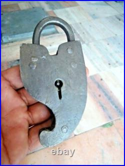 Early RARE ANTIQUE iron Rustic iron fish shape padlock lock with KEY
