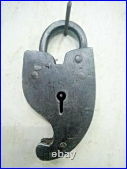 Early RARE ANTIQUE iron Rustic iron fish shape padlock lock with KEY
