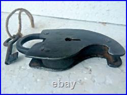 Early RARE ANTIQUE iron Rustic iron fish shape padlock lock with KEY