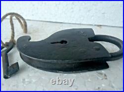 Early RARE ANTIQUE iron Rustic iron fish shape padlock lock with KEY