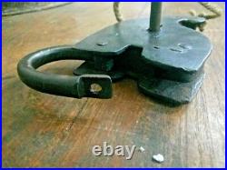 Early RARE ANTIQUE iron Rustic iron fish shape padlock lock with KEY