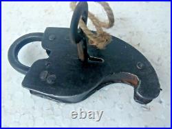 Early RARE ANTIQUE iron Rustic iron fish shape padlock lock with KEY