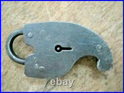 Early RARE ANTIQUE iron Rustic iron fish shape padlock lock with KEY
