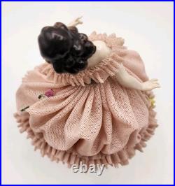 Early RARE Antique German Mueller Volksted Dresden Lace Ballerina Pink Figurine