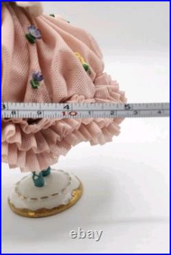 Early RARE Antique German Mueller Volksted Dresden Lace Ballerina Pink Figurine
