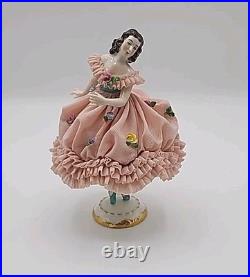 Early RARE Antique German Mueller Volksted Dresden Lace Ballerina Pink Figurine