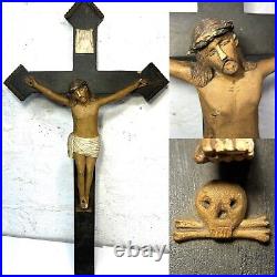 Early Rare Antique 1850s Carved Wood Crucifix Religious 19th Century AAFA 29