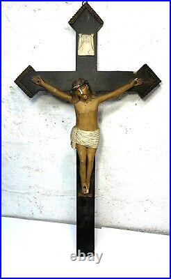 Early Rare Antique 1850s Carved Wood Crucifix Religious 19th Century AAFA 29